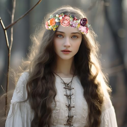 Flower Crown Wedding Flower Headband Floral Headpiece Halo Floral Crown Bridal Party Cosplay Halloween Photos - color: orange