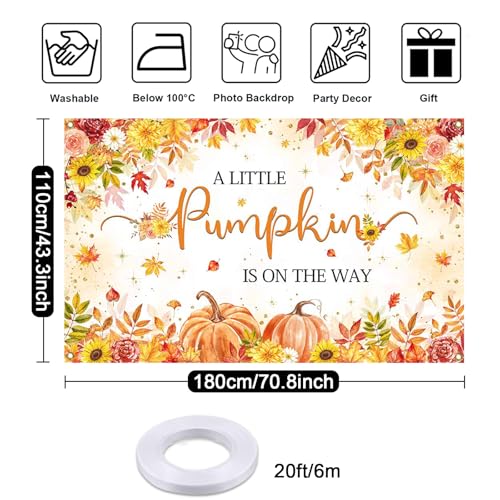 Mocsicka Pumpkin Baby Shower Backdrop A Little Pumpkin is On The Way Backdrop Banner Fall Pumpkin Autumn Maple Leaves Baby Shower Decorations Photo Booth Props 70.8x43.3(inch)