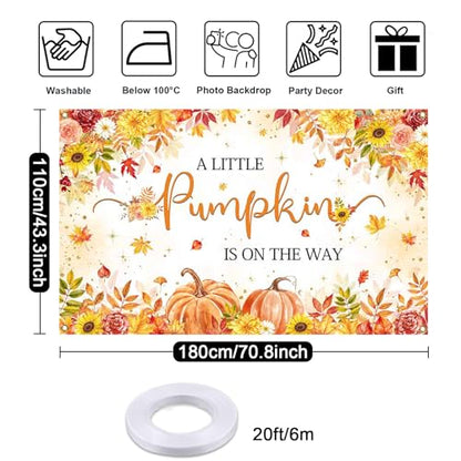 Mocsicka Pumpkin Baby Shower Backdrop A Little Pumpkin is On The Way Backdrop Banner Fall Pumpkin Autumn Maple Leaves Baby Shower Decorations Photo Booth Props 70.8x43.3(inch)
