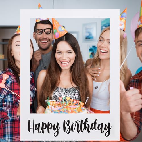 Beeveer 32 x 24 Inch Extra Large Happy Birthday Photo Booth Selfie Frame Props Picture DIY Cutouts Photo Backdrop Cardboard Props for Party Supplies Favors(Vertical,White) - color: White Blank, style: Happy Birthday