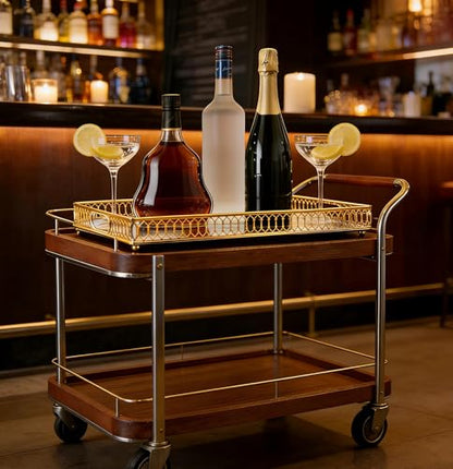 1-Pack Bar Cart Tray Decorative Mirrored Tray with Handles Gold for Jewelry Perfume Organizer Makeup and Bar Cart Tray Size: 13.7 x 9.8 inches