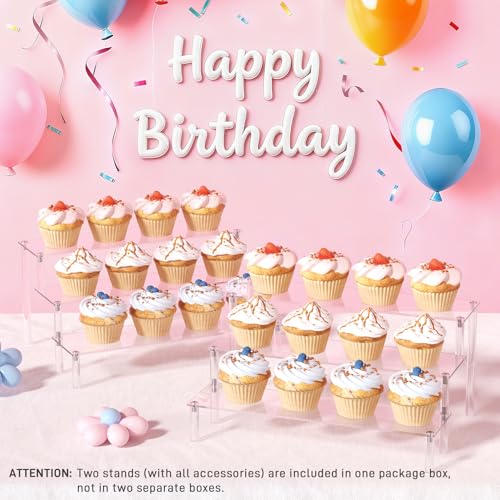 2 Packs Acrylic Display Stand Riser,3 Tier Perfume Organizer Cupcake Stand Acrylic Pop Shelves Holder,Clear Desk Display Shelf for Figure,Trinket,Collectibles,Dessert Stands for Party Decor-11.6in - color: Clear, size: 11.6x3.1 inch
