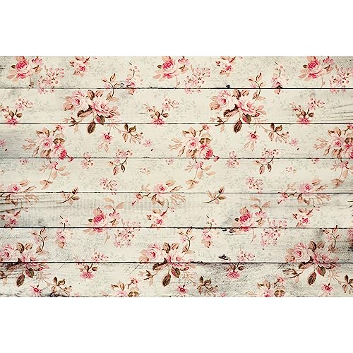 AOFOTO 15x10ft Vintage Wooden Plank Flowers Photography Background Mother's Day Rustic Floral Wood Board Backdrop Mum Lady Girl Kid Baby Retro Artistic Portrait Photoshoot Studio Props Vinyl Wallpaper - size: 15x10ft