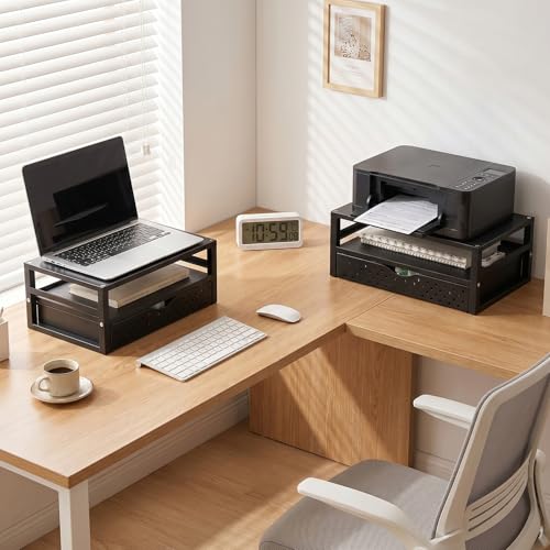 WALI Monitor Stand Riser with Drawer, Desk Organizers and Accessories for Computer, Printer, Laptop Stand for Home Office Supplies, (PTT005-B), 1 Pack, Black - color: Black, size: 16" * 10" with Drawer