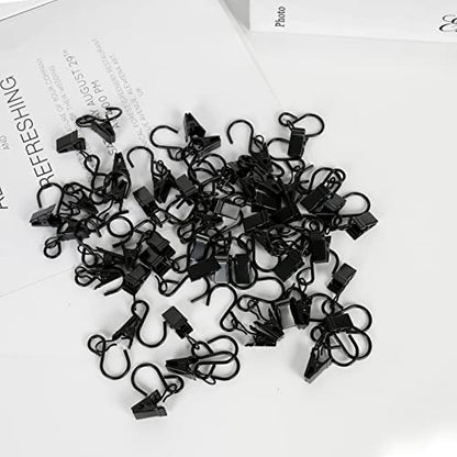 HOOSUN 46 Pack Curtain Hooks Clips,S Hooks for Hanging Outside String Lights,Metal Curtain Rod Hooks,Small Light Clips,Art Craft Display,Backdrop Clip,Stainless Steel S Curtain Hook Hanger for Drapes - color: 46 Pack S Black