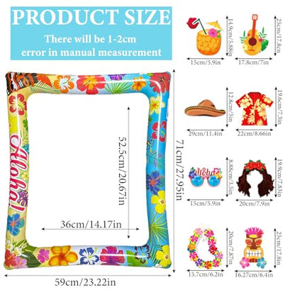 Hawaiian Party Photo Booth Props Kit, 30 PCS Luau Photo Booth Props with Large Inflatable Selfie Picture Frame for Hawaiian Tropical Tiki Summer Pool Party Supplies - size: Hawaiian Inflatable Frame 2