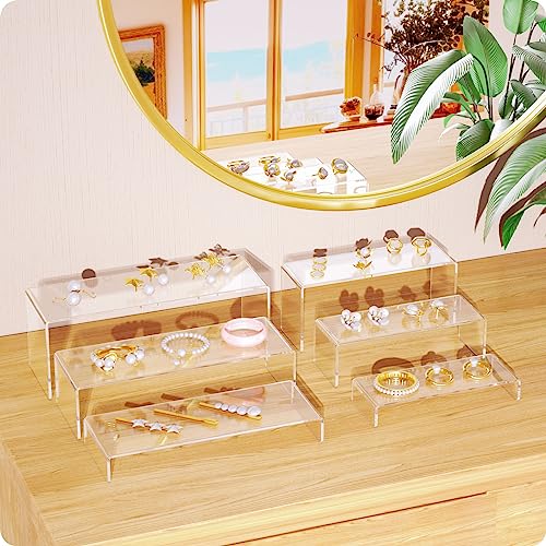 NIUBEE Acrylic Display Riser, 6 Pcs 12" Large Acrylic Risers, 2 Set Clear Rectangular Stands for Candy Dessert Cupcakes, Collectibles Display Stands Shelf for Display for Funko POP Figures - size: 12 inches