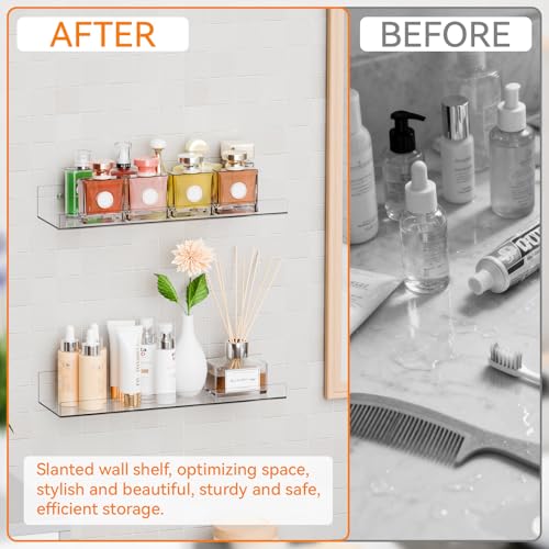 6 Pack Clear Acrylic Shelves for Wall with Adhesive,15 Inch No Drill Floating Shelves for Bathroom,Bedroom,Renter Friendly,Kids Room Bookshelf,Wall Display Shelf for Lego,Funko Pop,Figurine,Perfume - size: 15 Inch - 6 Pack