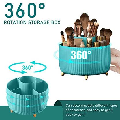 Diesisa 360 Rotating Makeup Brush Organizer With 5 Sections, Spining Countertop Swivel Makeup Brush Holder for Cosmetics, Nail Polish, Art Supply, Bathroom Vanity Desktop Organizer - Blue - color: Blue