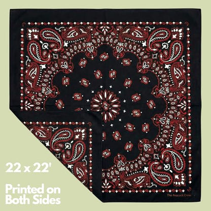 The Peacock Crew Premium Soft Cotton Bandanas Pack for Men and Women Paisley 22 x 22 inches - color: Pack of 10 Black Gothic