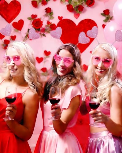 24 Piece Valentine's Day Heart Headbands and Sunglasses Set for Women and Men, Party Photo Props for Wedding, Birthday (Pink, Red) - color: Pink, Red