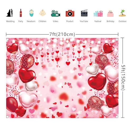 Valentine's Day Backdrop Red Pink Glitter Love Heart Valentines Photography Background Happy Valentines Day Bridal Shower Wedding Anniversary Party Decor Banner Photo Booth Props (7x5FT(82 x 59 inch))