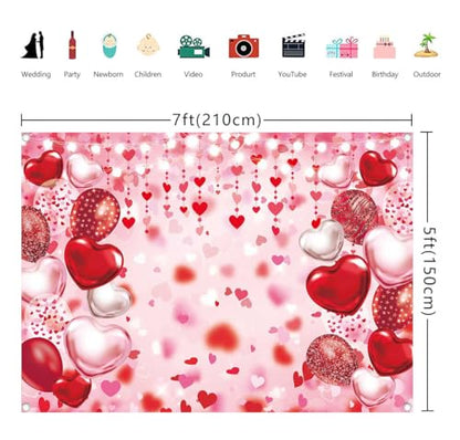 Valentine's Day Backdrop Red Pink Glitter Love Heart Valentines Photography Background Happy Valentines Day Bridal Shower Wedding Anniversary Party Decor Banner Photo Booth Props (7x5FT(82 x 59 inch))