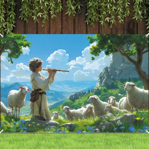 5x3ft Fabric Emerald VBS 2026 Decorations Spring Garden Backdrop Green Grass Sheep VBS Decorations Photo Background Students Improve Imagination Exploring The World Church Camping Props - color: White, size: 5x3ft
