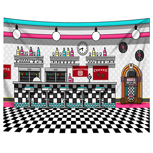 9x6ft Soft Fabric 50s Retro Rock N Roll Diner Party Backdrop Sock Hop Dance Cosplay Prom Photography Background Classic 1950s Baby Adult Birthday Wedding Banner Photo Booth RBJLSME025