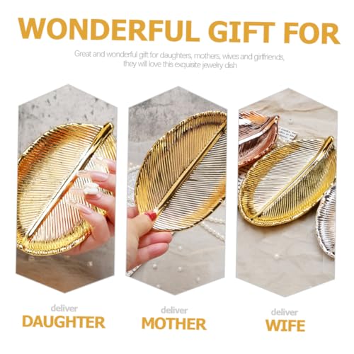 CLISPEED Ceramic Jewelry Display Tray Leaf Shape Nail Art Display Plate Gold Jewelry Organizer Ring Holder Photo Prop for Vanity Table Storage
