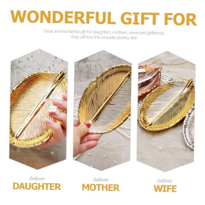 CLISPEED Ceramic Jewelry Display Tray Leaf Shape Nail Art Display Plate Gold Jewelry Organizer Ring Holder Photo Prop for Vanity Table Storage