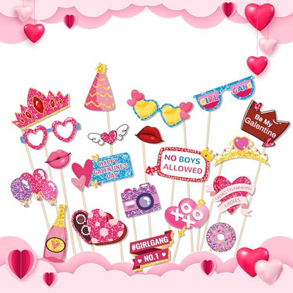 25 Pcs BFF Festival Photo Booth Props, Girls Theme Party Decoration Props, Birthday Holiday Photo Decoration Supplies