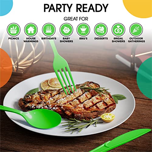 Party Solids Lime Green Plastic Forks 200 Pcs Lime Green Forks Disposable Utensils Heavy Duty Plastic Cutlery Set Disposable Cutlery Sets Flatware Sets Silverware Set Party Supplies & Party Tableware - color: Lime Green