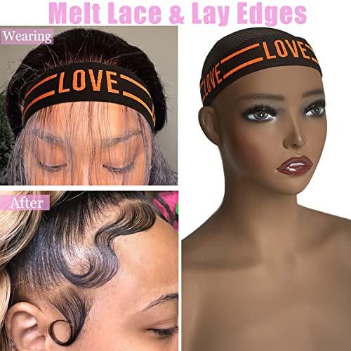 Hairband - Lace Melting Elastic Band for Wigs and Baby Hair, 2 PCS, OrangeLove - color: Orange Love, size: 1 Count (Pack of 4)