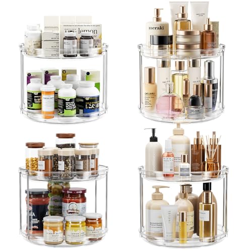 LAMU 4 Pack 2 Tier Lazy Susan Turntable Organizer 9.25'' Rotating Spice Rack Organization for Cabinet, Kitchen, Pantry, Countertop, Bathroom, Vanity, Medicine Cabinet Organizer, Clear - color: Clear, size: 9.25in 4 Pack