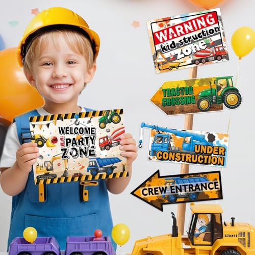 WERNNSAl Construction Party Decorations - 12PCS Truck Signs Birthday Decorations for Kids Boys Construction Birthday Party Supplies Funny Traffic Road Signs for Baby Shower Home Garden Yard Decor - style: Construction Truck
