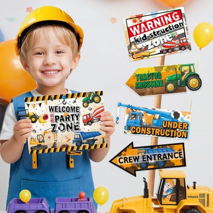 WERNNSAl Construction Party Decorations - 12PCS Truck Signs Birthday Decorations for Kids Boys Construction Birthday Party Supplies Funny Traffic Road Signs for Baby Shower Home Garden Yard Decor - style: Construction Truck