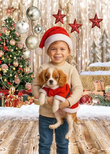 6x8Ft Christmas Backdrops for Photography Winter Snow Backdrop Rustic Wood Floor Backdrop Xmas Tree Gift Christmas Family Party Background - size: 6x8ft