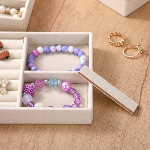 Highergo 8 Pcs Velvet Jewelry Trays Stackable Drawers Organizer Ring Earring Bracelet Necklace Storage Trays, 8.3x4.7x1''(3 Grids,7 Slots) - style: 3 Grids,7 Slots