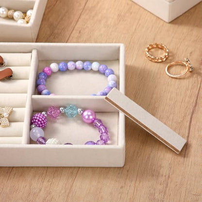 Highergo 8 Pcs Velvet Jewelry Trays Stackable Drawers Organizer Ring Earring Bracelet Necklace Storage Trays, 8.3x4.7x1''(3 Grids,7 Slots) - style: 3 Grids,7 Slots