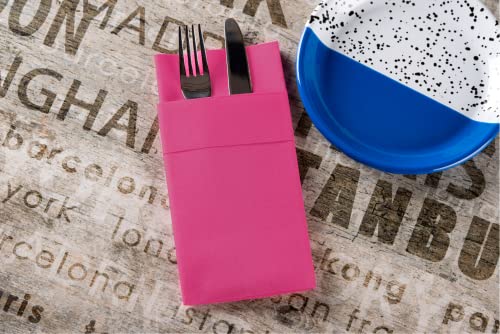 Moyes Home Fuchsia Disposable Dinner Napkins with Pocket - Linen-Feel Pre-Folded Cloth-Like Paper Napkins for Silverware, Weddings, Dinner Parties, 16x16 in, Pack of 50 - color: Fuchsia