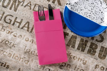 Moyes Home Fuchsia Disposable Dinner Napkins with Pocket - Linen-Feel Pre-Folded Cloth-Like Paper Napkins for Silverware, Weddings, Dinner Parties, 16x16 in, Pack of 50 - color: Fuchsia