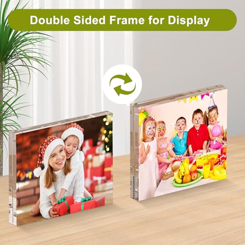 4x4 Acrylic Picture Frame 10 Pack, Clear Picture Frames Double Sided Magnetic Acrylic Frames Freestanding Photo Block Frame Desktop Display Floating Frameless Frame Stand - size: 4"x4"