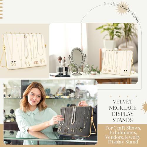 Colingmill 1 Pack Necklace Display Stand for Vendors 14 x 9.7 Inch Large Velvet Necklace Display Stand Double-sided Chain Holder Beige Grey Chain Jewelry Holder for Selling Craft Show Exhibidores