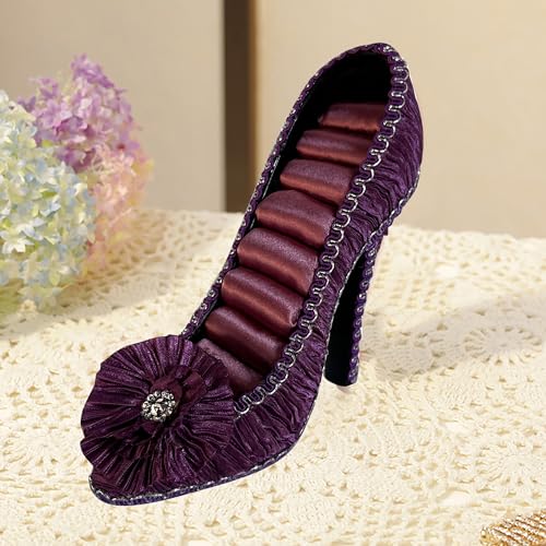 Ring Holder High Heel Shoe Design Fashion Jewelry Organizer Display Birtyday Gift (Plum) - color: Plum
