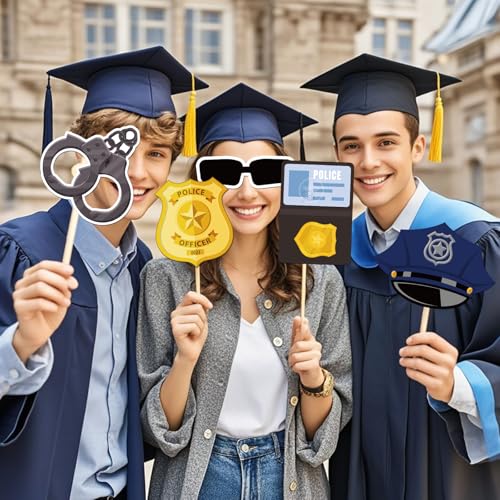 Congrats Officer Photo Booth Props, Police Photoshoot Future Officer Party Photography Props Police Academy Graduation Centerpiece Sticks Decorations 25 PCS