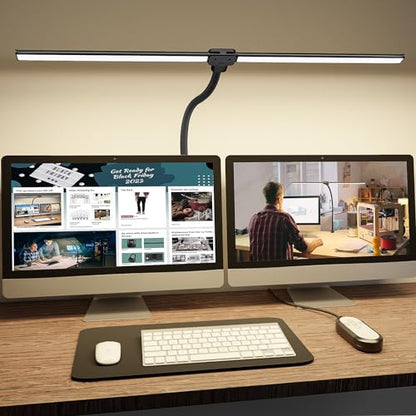 ShineTech LED Desk Lamp for Home Office, 3000K Warm White Double Head Architect Task Lamps with Clamp, Dimmable Adjustable Flexible, Black - color: 3000K- Warm White