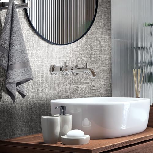 WADILE Grasscloth Peel and Stick Wallpaper 15.7in x 196.8in, Textured Contact Paper for Cabinets, Faux Linen Wall Paper Pull and Stick, Fabric Vinyl Wallpaper Self Adhesive Light Gray - color: Light Gray, size: 15.7" x 196.8"