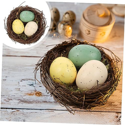 STOBOK Natural Vines Bird Nest Decor with Artificial Eggs Home Decoration Props for Photography DIY Micro-Landscapes and Event Styling