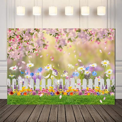 10x8ft Spring Backdrop Pink Flower Garden Photography Backdrop Easter Decor Banner Kids Children Birthday Banner X-211 - size: 10x8ft