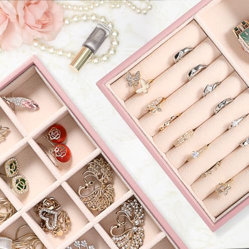 LANDICI Stackable Jewelry Organizer Trays 4 Set,PU Leather Jewelry Organizer Drawer,Jewelry Storage Display Tray for Earring Necklace Rings Bracelet with Removable Dividers,Rose Gold - color: Rose Gold