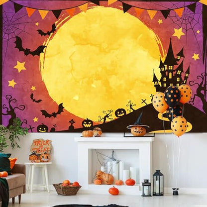 10x8ft Halloween Photo Backdrop Full Moon Pumpkin Horror Night Photography Background Happy Halloween Party Banner Decorations Kids Adults Family Portraits Photo Studio Props - size: 10x8ft