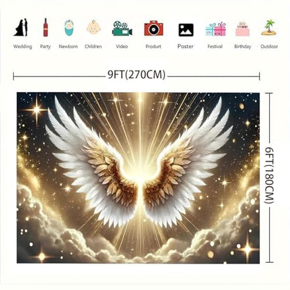 Platinum Gradient Angel Wings Birthday Backdrop Deep Starry Sky Golden Holy Light Clouds Baby Pregnant Bride Pregnant Bride Photography for Weddings Coming-of-Age Ceremonies(B, 9X6FT) - color: B, size: 9X6FT