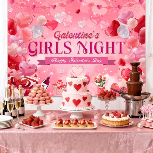 MEHOFOND 7x5ft Galentines Day Backdrop Galentine's Girls Night Decorations Banner Girls Theme Party Ladies Valentines Day Party Photography Background Happy Galentine's Day Photo Booth Props - color: Pink red
