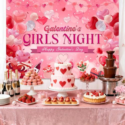 MEHOFOND 7x5ft Galentines Day Backdrop Galentine's Girls Night Decorations Banner Girls Theme Party Ladies Valentines Day Party Photography Background Happy Galentine's Day Photo Booth Props - color: Pink red