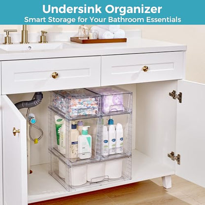 Vtopmart 6 Pack Clear Stackable Storage Drawers,Easy to Assemble Baby Bottle with handles,Plastic Drawers for Kitchen Pantry,Cabinet,Under Sink Organization - style: 1 Wide+2Large+2 Small