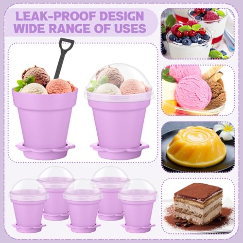 Honeydak 25 Pack Flowerpot Dessert Cup Plastic Cake Cups with Lid Shovel Spoon Mini Flower Pot Dessert Cups Ice Cream Yogurt Cupcake Holder Containers for Birthday Party Supplies DIY Baking (Purple) - color: Purple