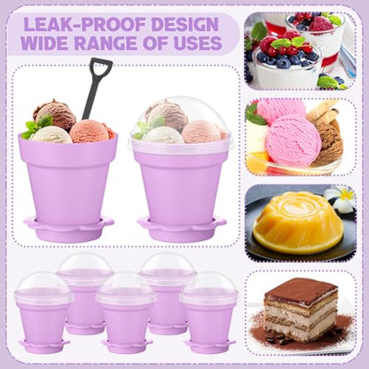 Honeydak 25 Pack Flowerpot Dessert Cup Plastic Cake Cups with Lid Shovel Spoon Mini Flower Pot Dessert Cups Ice Cream Yogurt Cupcake Holder Containers for Birthday Party Supplies DIY Baking (Purple) - color: Purple