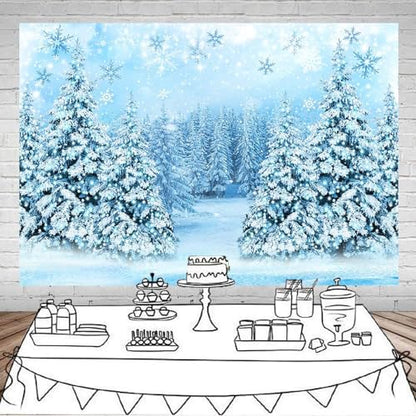 Mocsicka Winter Scene Backdrop Snowy Christmas Pine Tree Halo Spots Photography Background Blue Wonderland Snowflake Forest Party Holiday Photoshoot Props (Blue, 10x7ft) - color: blue, size: 10x7ft