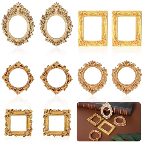 Tyqour 10pcs Small Picture Frames Gold Mini Picture Frames for Crafts Miniature Vintage Resin Tiny Mini Photo Frame Little Gold Frame for DIY Jewelry Party Hotel Holiday Decor - color: Gold 10
